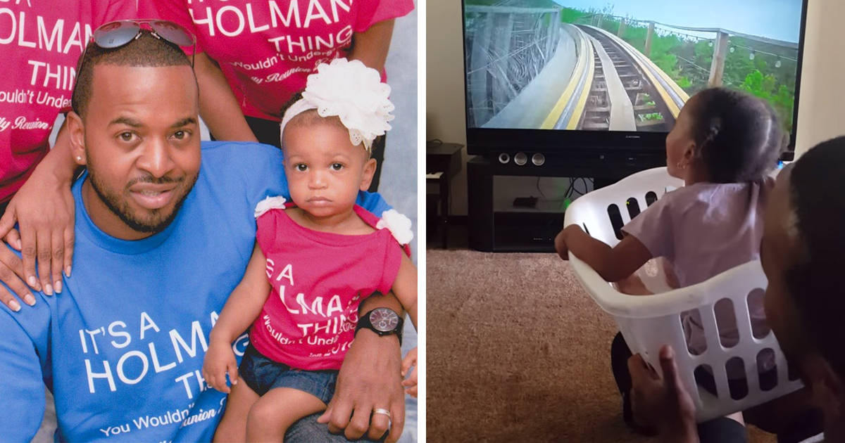 Loving Father Takes His Daughter On A Virtual Rollercoaster Ride In A Laundry Basket, And Her Reaction Is The Best